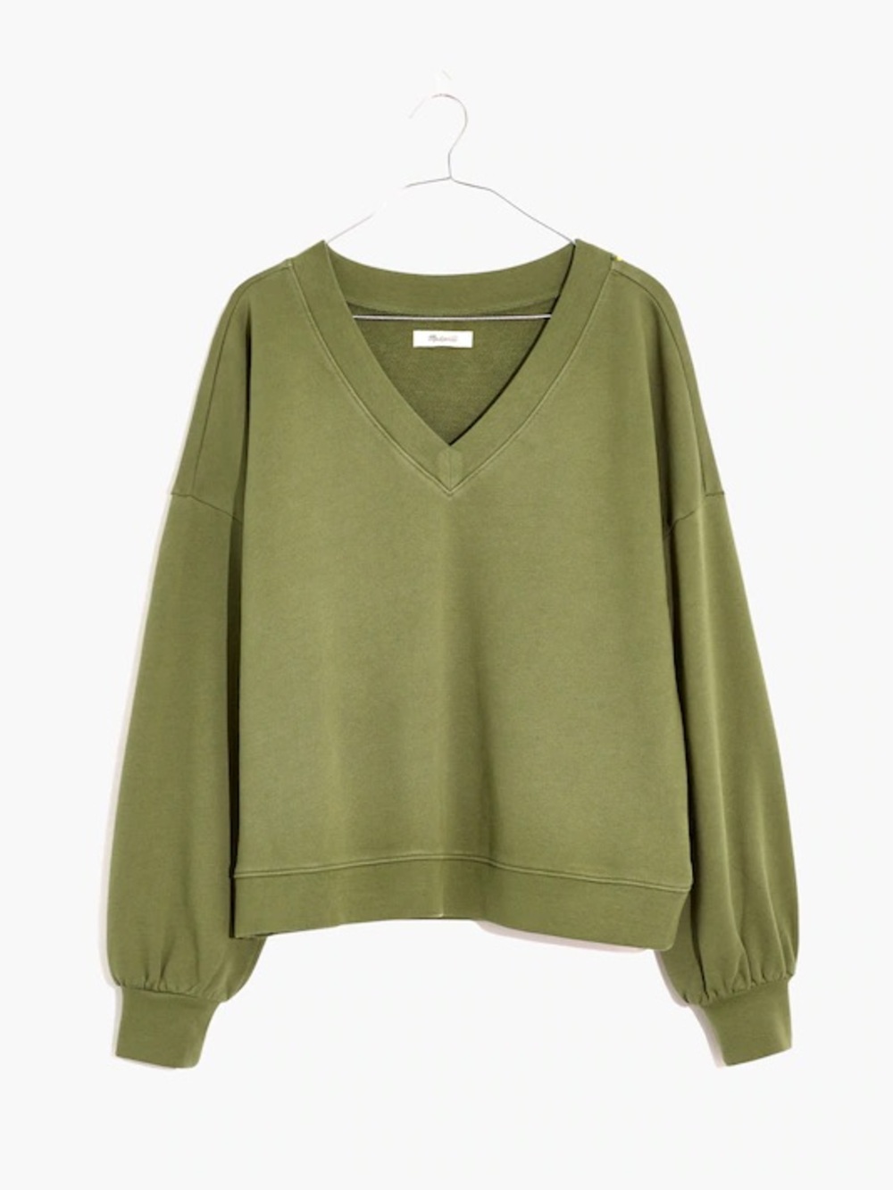 Madewell (Re)sourced Cotton V-Neck Sweatshirt Faded Palm Olive Green Cotton